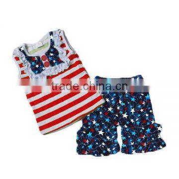 Yawoo stripe cotton top match ruffle shorts unique toddler clothes girls fashion clothes for kids