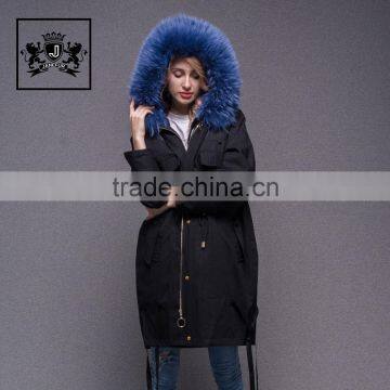 2017 Raccoon fur beautiful collar coat and rabbit fur lining removable hooded goose down