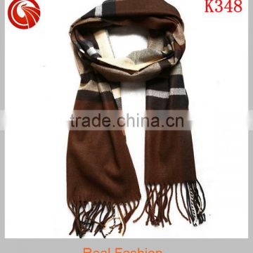 2014 fashion woven plaid pure cashmere men scarf