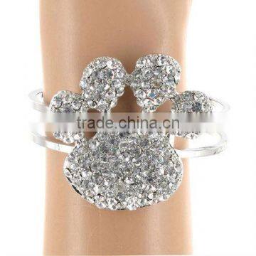 Silvertone/Crystal Accents/2" Paw Print * 0.5" Band/Magnetic Closure/Lead Safe/Cuff Bracelet/ Bangle photo-3