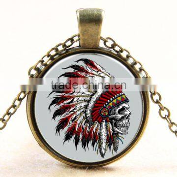 XP-TGN-S-110 Popular Accessories Diy Image Glass Round Charm Skull Cabochon Necklace For Promotional Gift