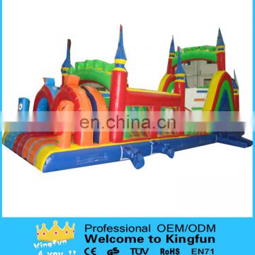 Colorful rainbow inflatable obstacle course for park