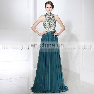 Gorgeous High Neckline Open Back Beaded Prom Dress Long Prom Dresses LX375