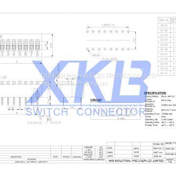 China XKB Brand 2.54mm Space Pin(1-12) Vertical In-line Type DIP Switch photo-2