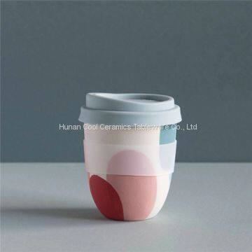 Hot selling custom logo coffee cup small travel ceramic mug with silicone lid