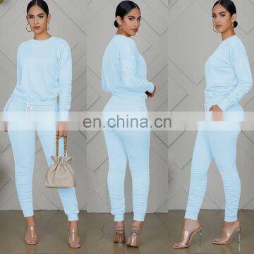 Custom Logo Name Brand Stacked Long Sleeve Crew Neck Sweatshirt With Stacked Legging Two Piece Set Women Clothing photo-3