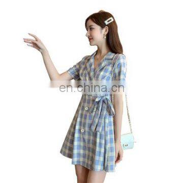 2020 Summer New Fashion Plaid Suit Skirt Short Sleeve Dress Women Factory Direct Wholesale photo-2