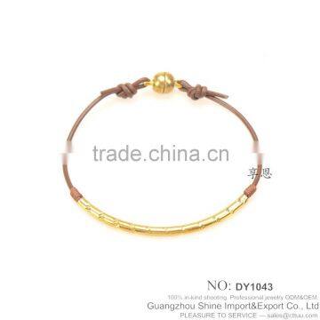 2016 custom design colorful leather silver or gold plated brass bracelet