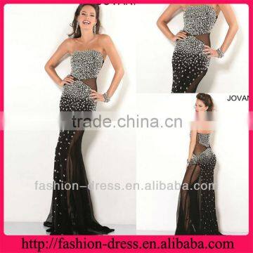 Gorgeous Black See Though Beaded Sexy Evening Dress Fashion 2013