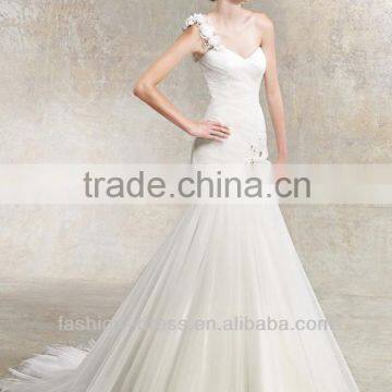 New 2014 One Shoulder Pleated Mermaid One Shouder Wedding Dresses Tulle