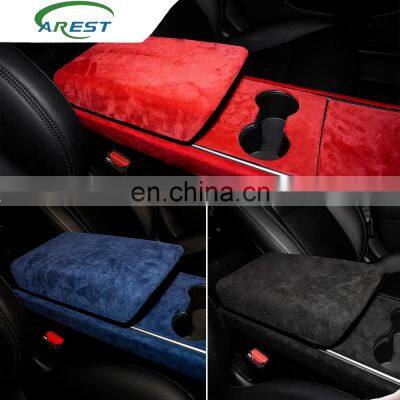 Carest ModelY Model3 Car Armrest Box Protective Cover For Tesla Model 3 Accessories Central Cover For Tesla Model Y Suede Three