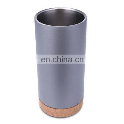 Slender Stainless Steel Coffee Tumbler Vacuum Insulated Tea Mug With Oak Bottom photo-2