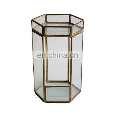 Copper Hexagon Transparent Shape Glass Pillar Candle Holder Votive Table Decorative Votives Candle Holder