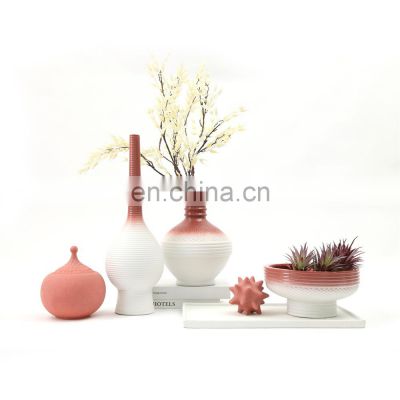 handmade ceramic nordic interior decor white red round shape vase