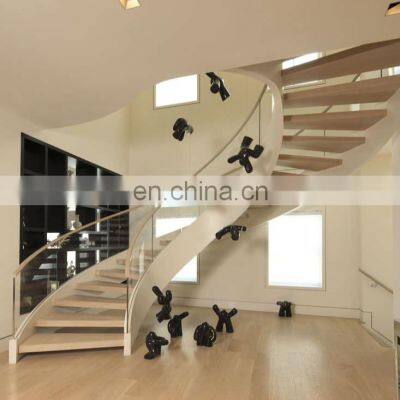 Custom glass railing staircase Indoor wood step stair