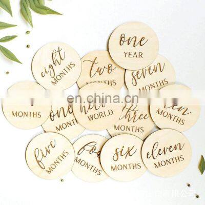 Baby Monthly Milestone Cards wood , Newborn Baby Birth Announcement Card