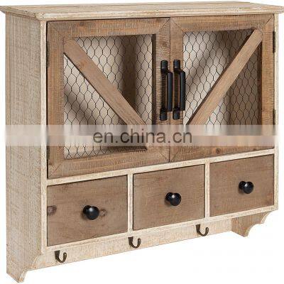 Wooden Wall Cabinet with Chicken Wire 2-Door