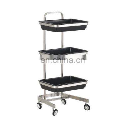 Luxury Beauty Spa Furniture 3-tier Silver Stainless Steel Trolley