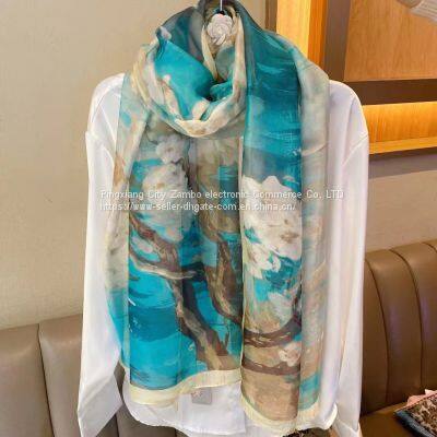 Prevent Bask Scarves Moire Sunscreen Silk Paintings Scarf Flowers Beach Scaves High Quality photo-3