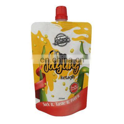 Stand up juice drink packgaing pouch 200ml liquid apple cider aluminum spout pouch doypack