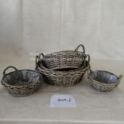 Garden Use Round Garden Flower Wicker Hanging Basket With Handles