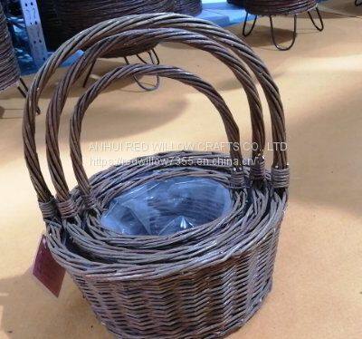 Hot selling willow baskets for garden grey painted color with handle for sale