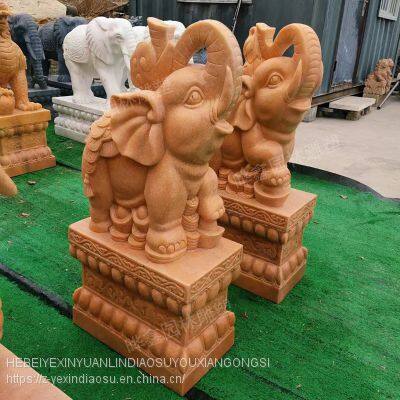 Stone carving elephant sunset red stone carving elephant door decoration stone carving animal manufacturer