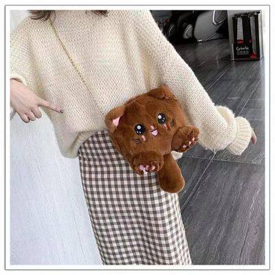 019Plush bag, cat shaped toy bag, single shoulder diagonal cross bag, handbag, imitation rabbit hair bag, children's shoulder bag