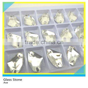 New Design Axe Shape Transparent Glass Stone 5*10mm/8.5*14mm Crystal Stone Flat Back 2 Holes