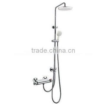 Chrome Finish Contemporary Wall Mount Thermostatic Shower Set with 8 Inch Shower Head and Hand Shower