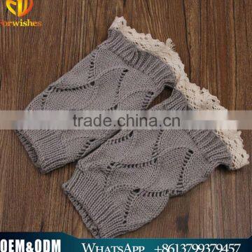Hot Sale Lady Winter Socks Girl Boot Cuffs Diamond Pattern Lace Trim Light Grey Leg Warmers