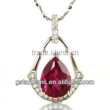 925 Sterling Silver Created Ruby Pendant Gemstone Jewelry Hong Kong Wholesale