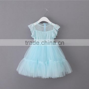 Blue princess kids party dress puffy sleeve children's one piece gown multilayer baby girl frock                        
                                                Quality Choice
                                                                   