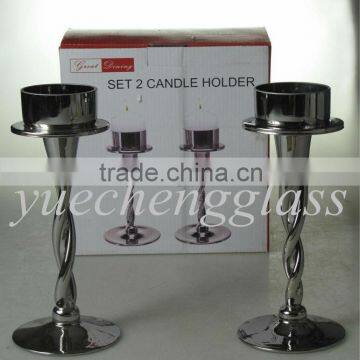 set 2 electroplated glass candle holder with twisted stand