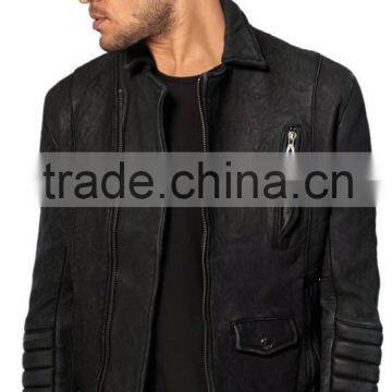 EXTRAORDINARY DOUBLE LAYERED EFFECT IN MENS LEATHER BIKER JACKET