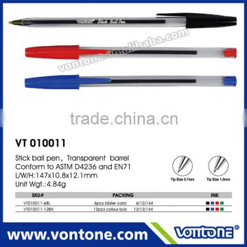 promotional stick ball point pen transparent