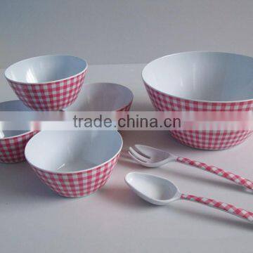 Reusable plastic salad bowl sets with fork and spoon of 7 pcs