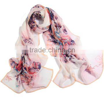 factory direct custom no MOQ floral leaves digital printed chiffon scarf, 100%silk scarf shawl ,hangzhou silk scarf bandana                        
                                                                                Supplier's Choice