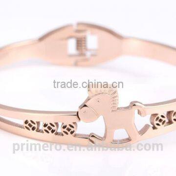 Custom Jewelry 316l Titanium Steel Rose Gold Plated Charm Bracelets Horse Bangles photo-3