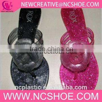 crystal glitter beach thong women flip flop PVC slipper with flower