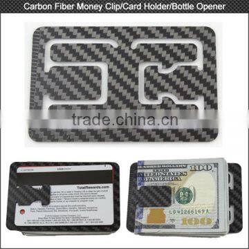 Multifunction carbon fiber money clip / card holder / bottle opener , unique carbon fiber money clip