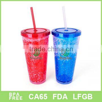 double wall plastic frosty mug with straw