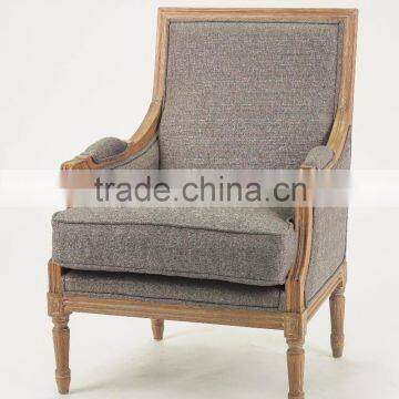 Living room chair use antique wood turedo linen grey chairs/ Hand carved wood armchair (CH-811-OAK)