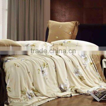 orange solid color background reactive printing tencel bed sheet set