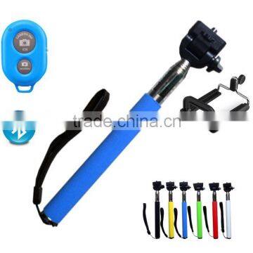 2015 hot new selfie stick with bluetooth shutter button, Wired Selfie Stick Handheld Monopod Built-in Shutter Extendable with Fo