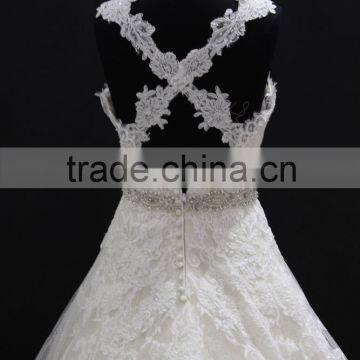 Two Straps Cross Back L.gold/IV Colored A-line 2016 Wedding Dress With Long Train photo-6