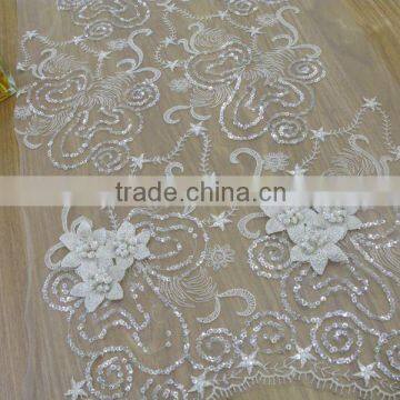 fancy embroidery lace with beads and stone /sequin lace fabric/bridal dress