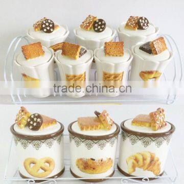 Ceramic biscuit coffee jar macarons coffee jar with stand