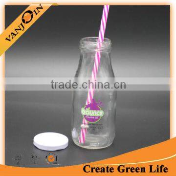 Classic 300ml Square Shape Milk Glass Bottles With Straw Lid