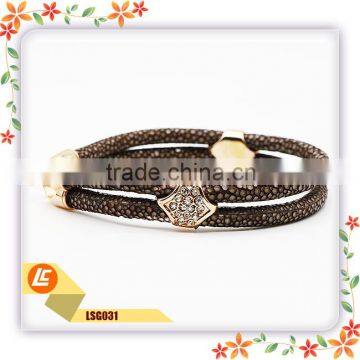 Luxury Genuine Stingray Skin Leather Bangle With Crystal Charm photo-4